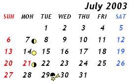 2003年7月のカレンダー